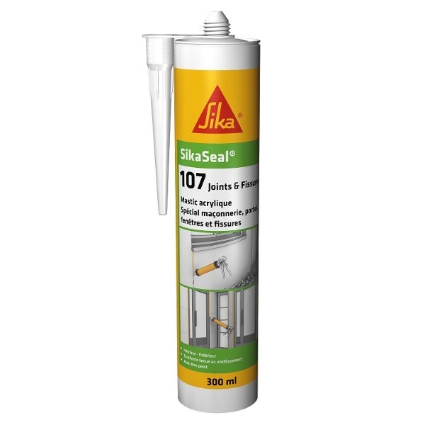 Mastic Acrylique SIKASEAL 107 Blanc pour Joints et Fissures, 12x300ml