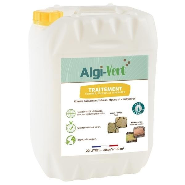 Traitement pour Toitures, Façades, Terrasses Algi-Vert, Bidon de 20L