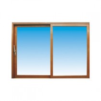 Baie vitrée coulissante en bois exotique, 215 x 180 cm, fixe à gauche