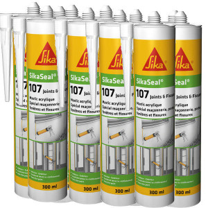 Mastic Acrylique SIKASEAL 107 Gris pour Joints et Fissures, 12x300ml